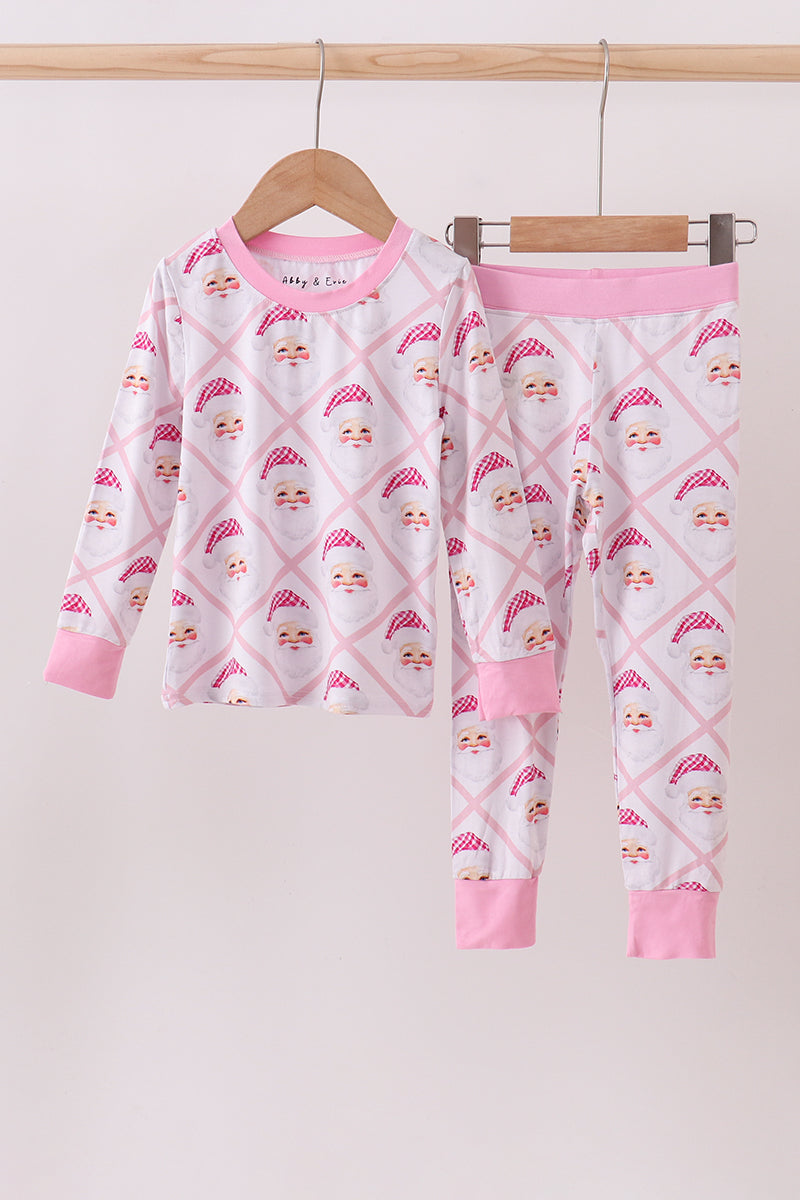 Pink and White Santa Claus Bamboo Pajamas Set