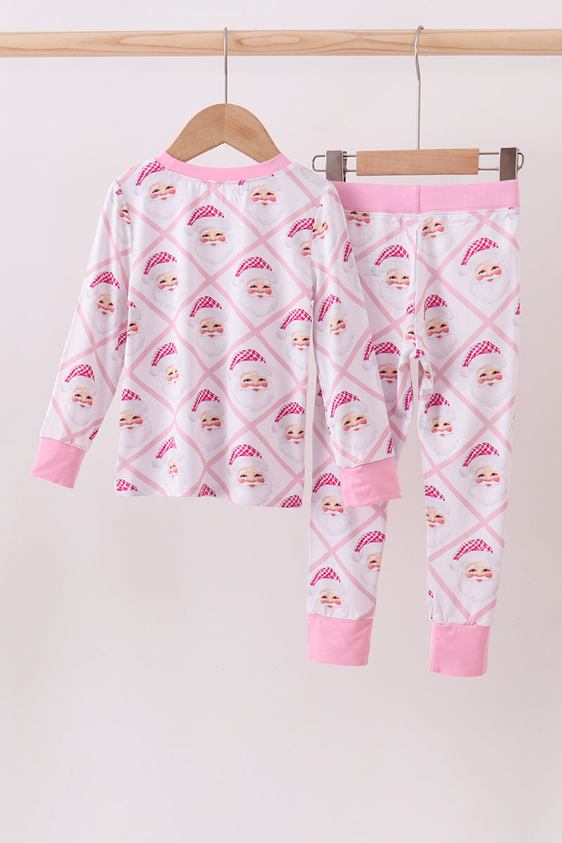 Pink and White Santa Claus Bamboo Pajamas Set