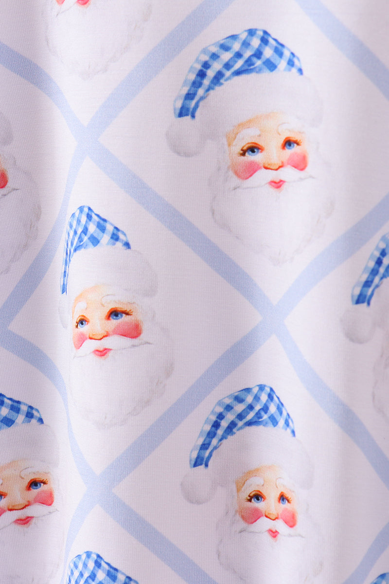 White and Blue Santa Claus Bamboo Pajama Set