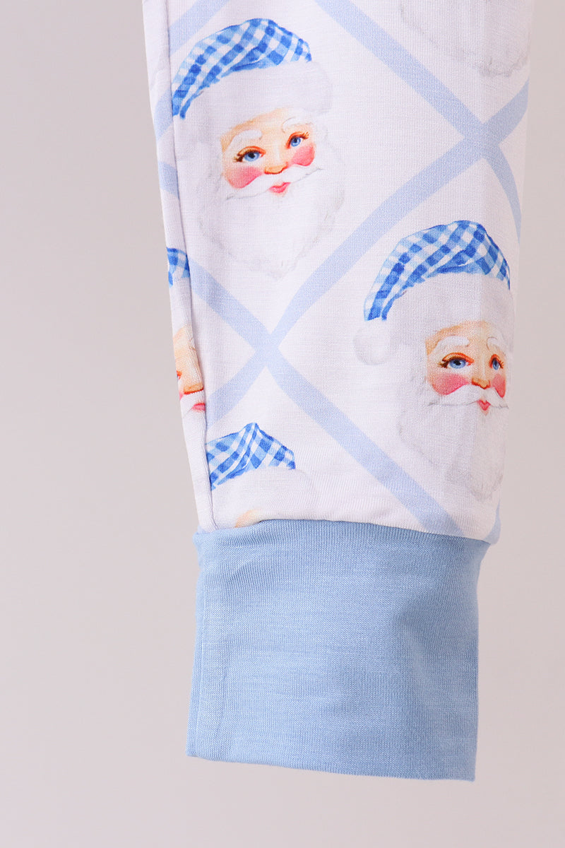 White and Blue Santa Claus Bamboo Pajama Set