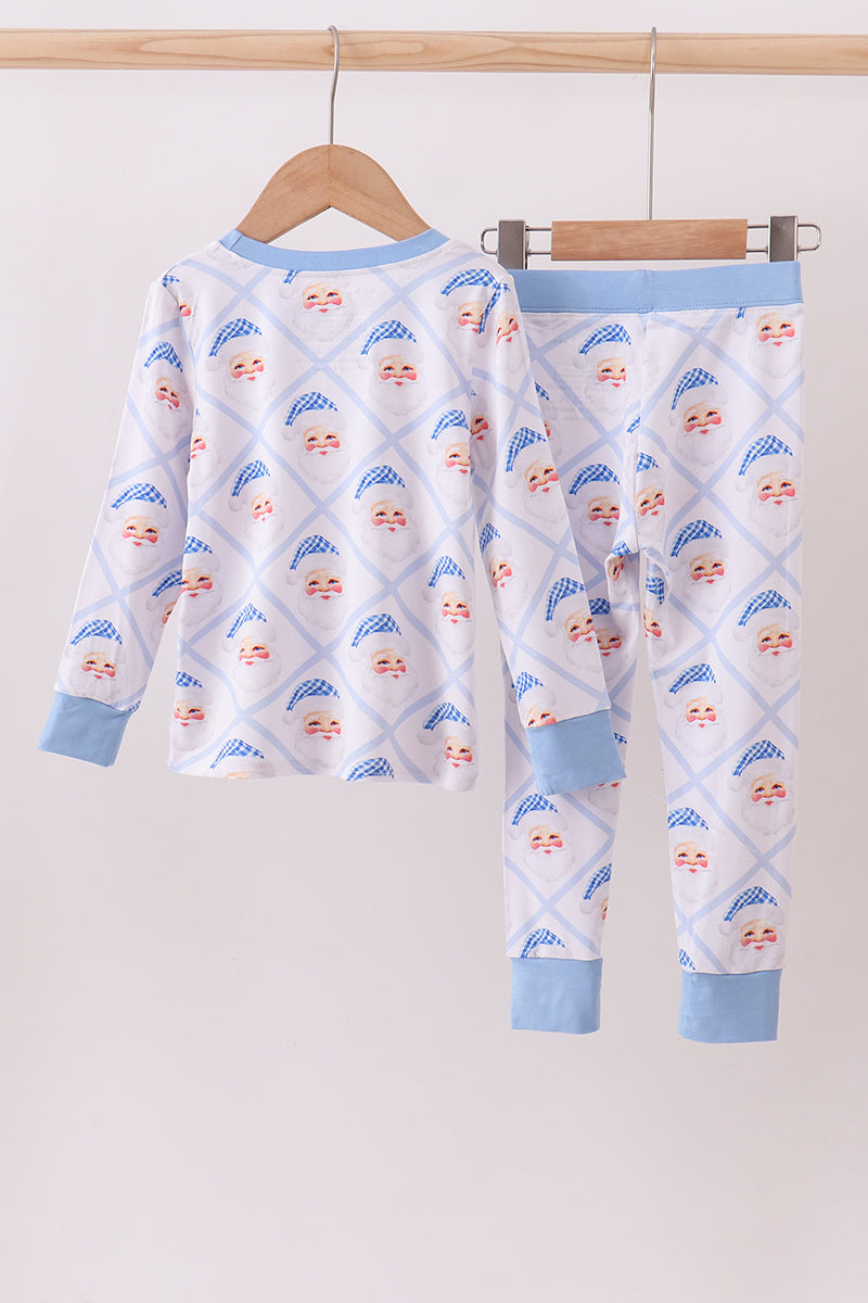 White and Blue Santa Claus Bamboo Pajama Set