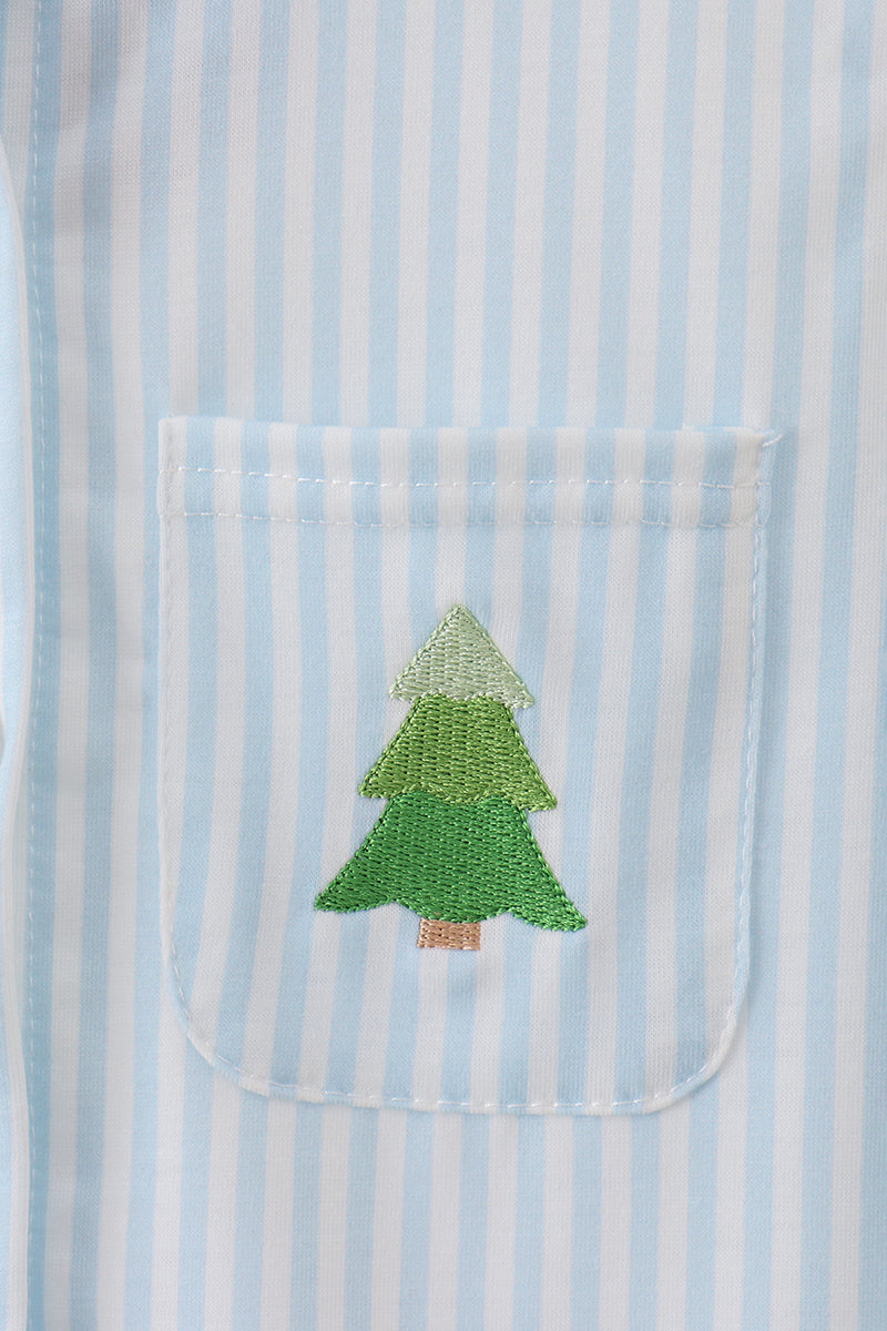 Long Sleeve Button Down with Embroidered Christmas Tree