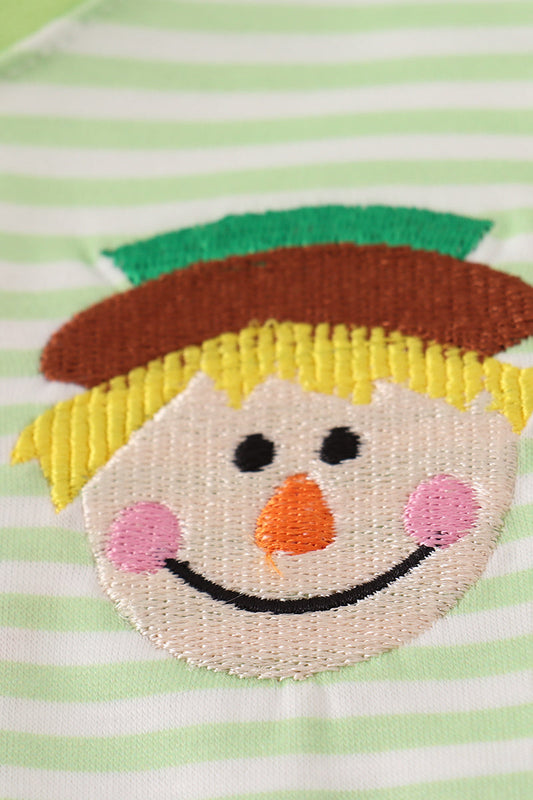 Green Striped Shirt with Scarecrow Embroidered