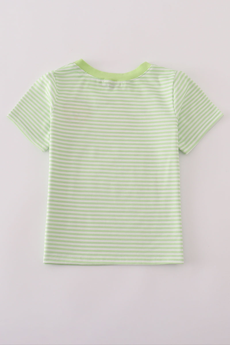 Green Striped Shirt with Scarecrow Embroidered