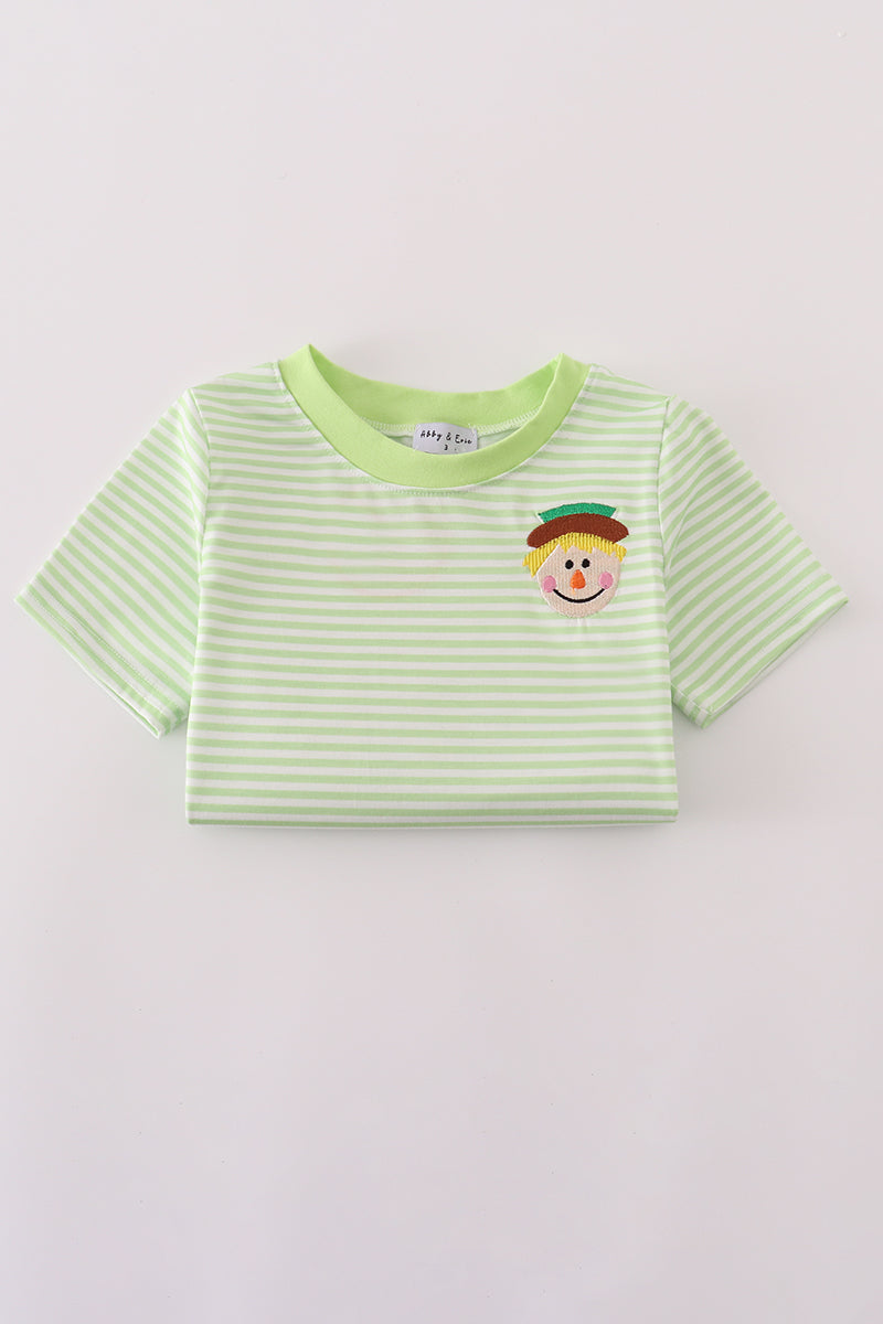 Green Striped Shirt with Scarecrow Embroidered