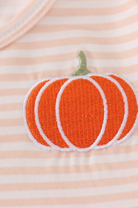 Orange Striped Dress with Embroidered Pumpkin