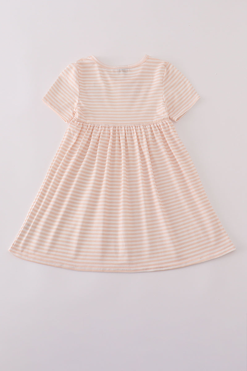 Orange Striped Dress with Embroidered Pumpkin