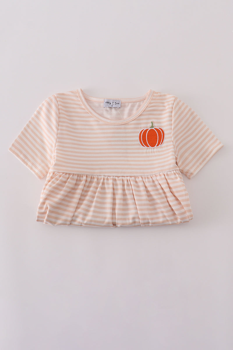 Orange Striped Dress with Embroidered Pumpkin