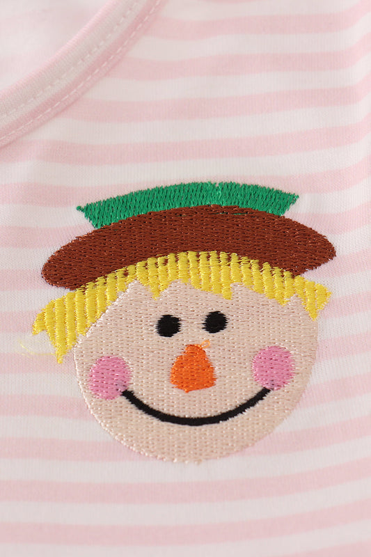Pink Striped Dress with Scarecrow Embroidered