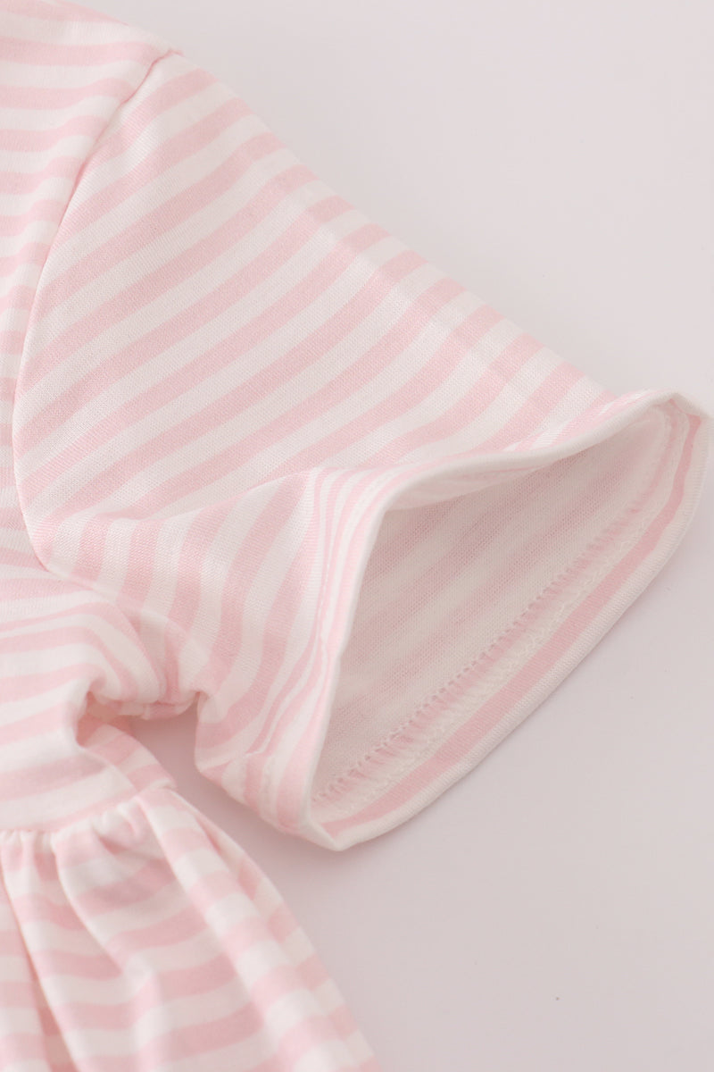 Pink Striped Dress with Scarecrow Embroidered