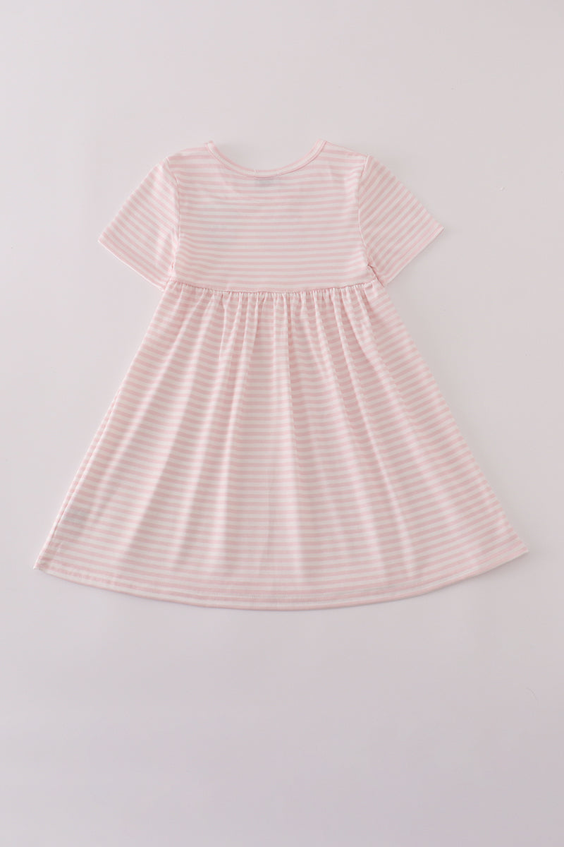 Pink Striped Dress with Scarecrow Embroidered