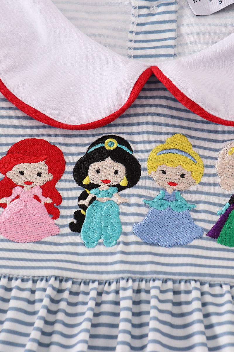 Blue Princess Embroidered Pants Set