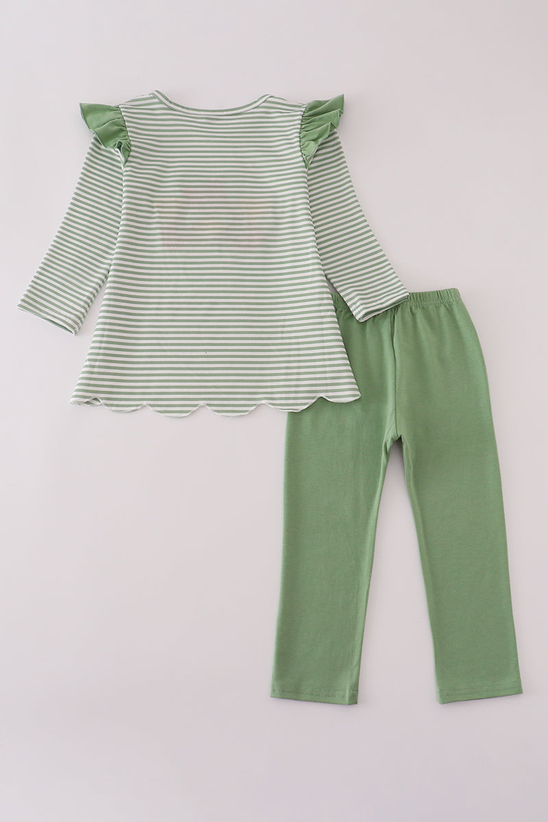 Green Striped Pants Set with French Knot Turkey