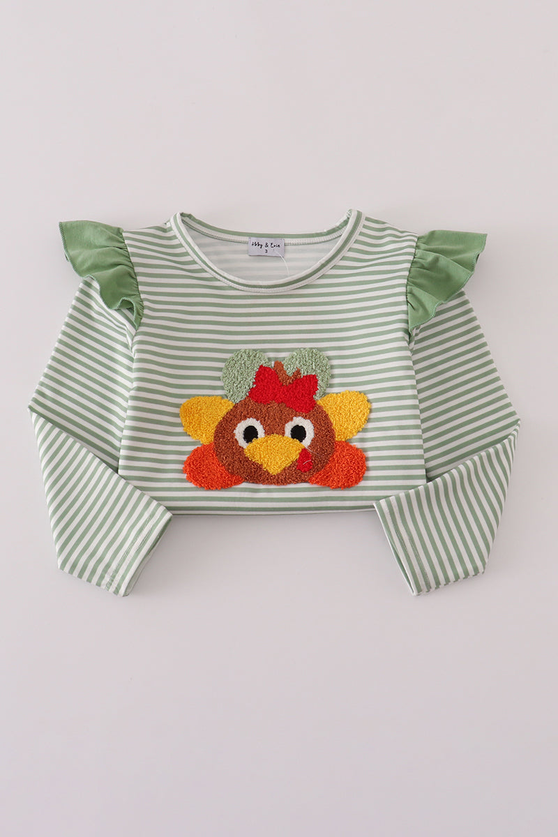 Green Striped Pants Set with French Knot Turkey