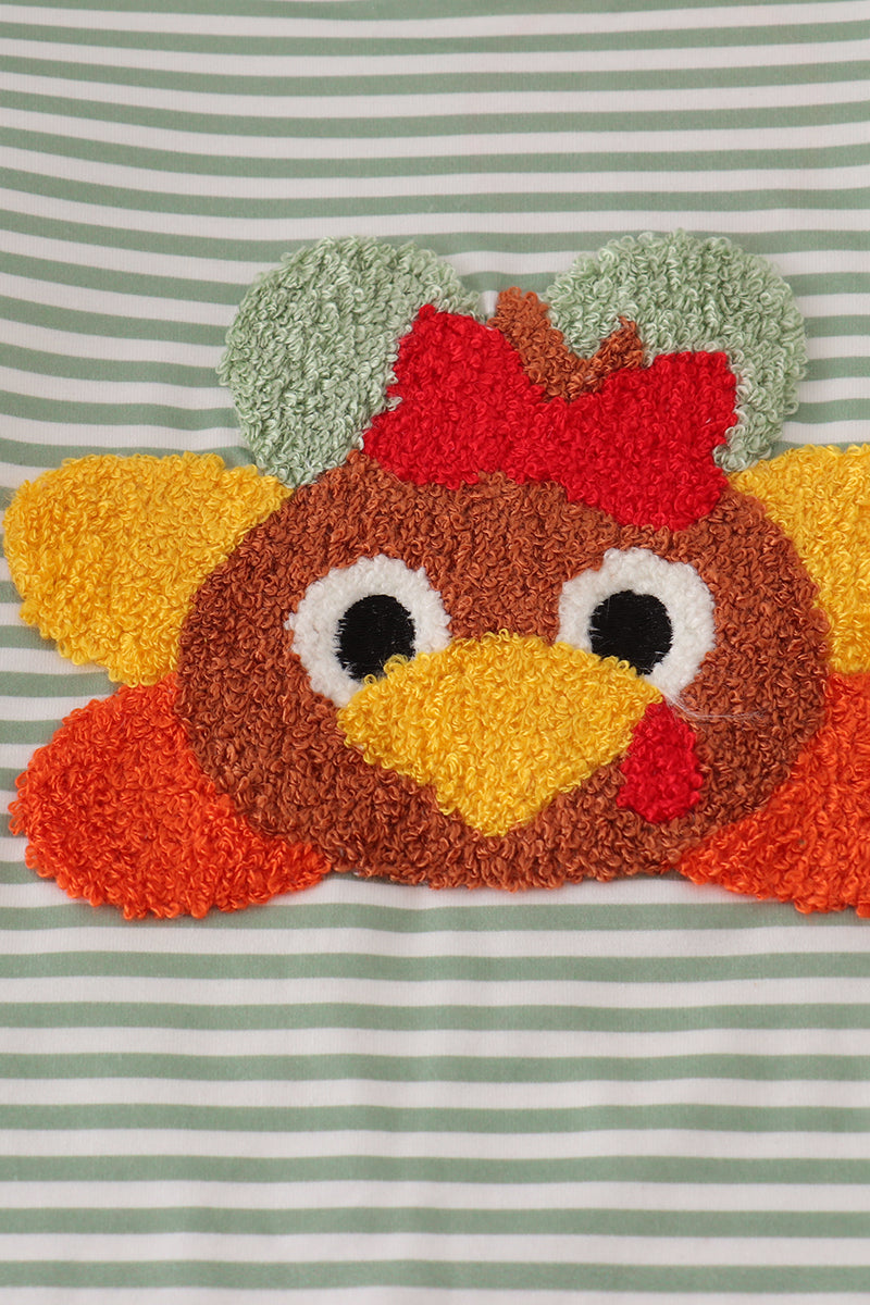 Green Striped Bubbled with French Knot Turkey