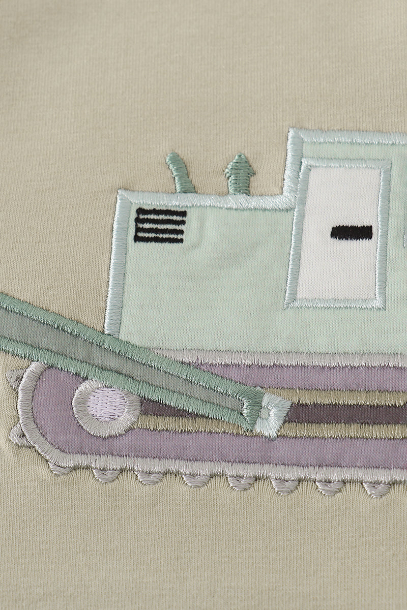 Cream Excavator Applique Shirt