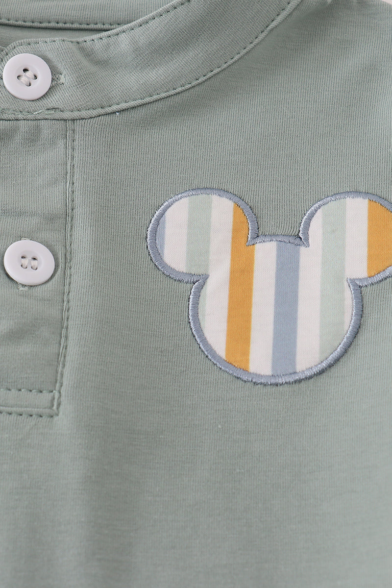 Green Micky Applique Shorts Set