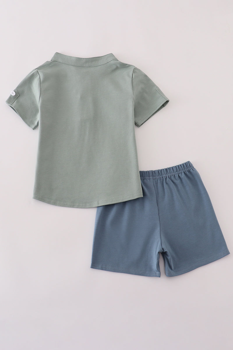 Green Micky Applique Shorts Set