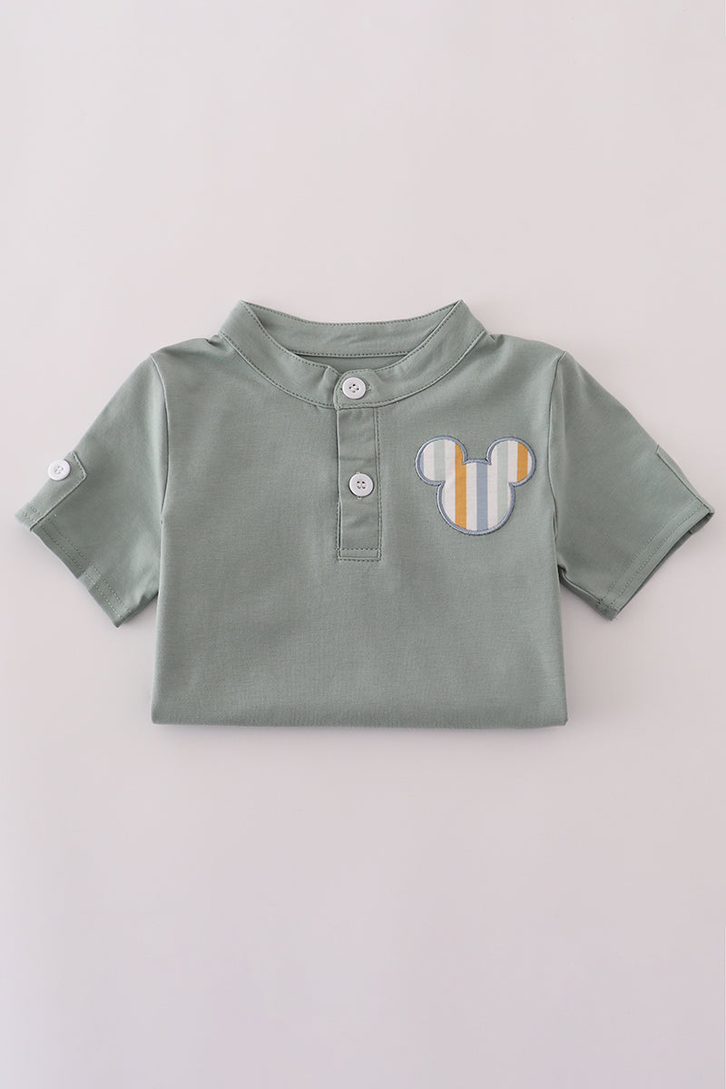 Green Micky Applique Shorts Set