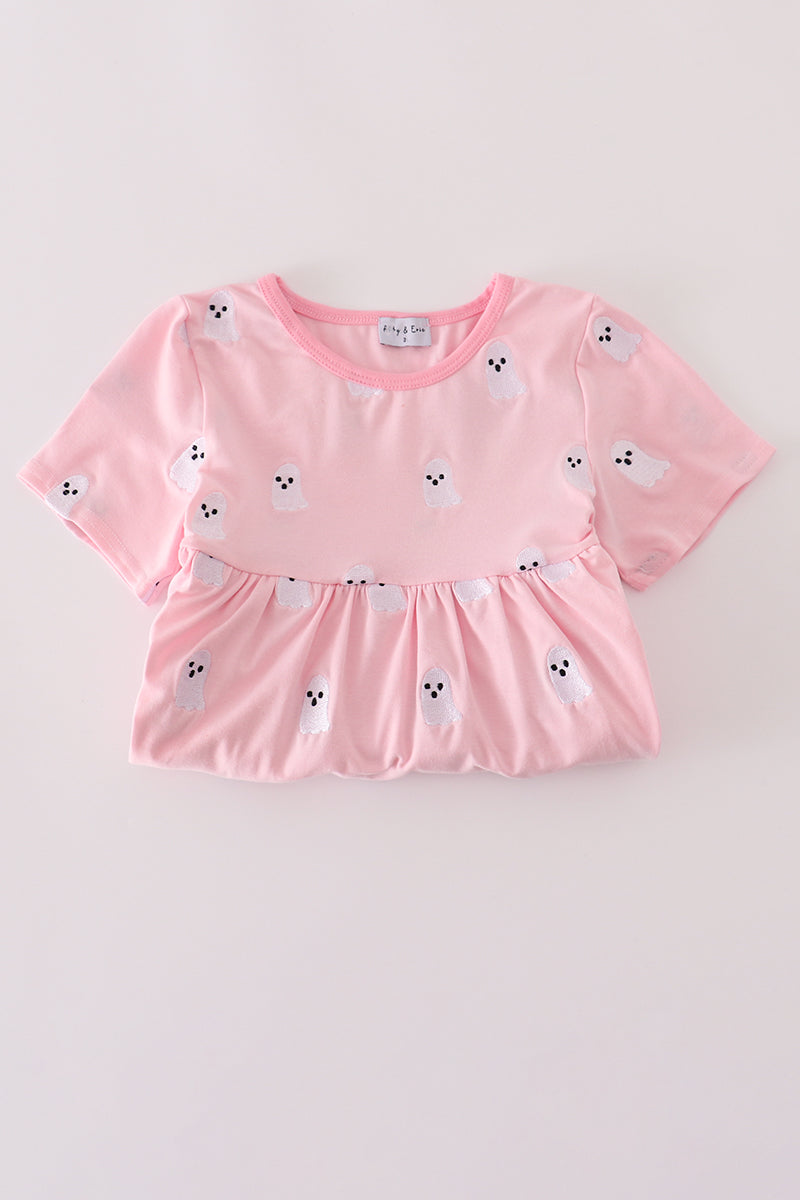 Pink Ghost Embroidered Pants Set