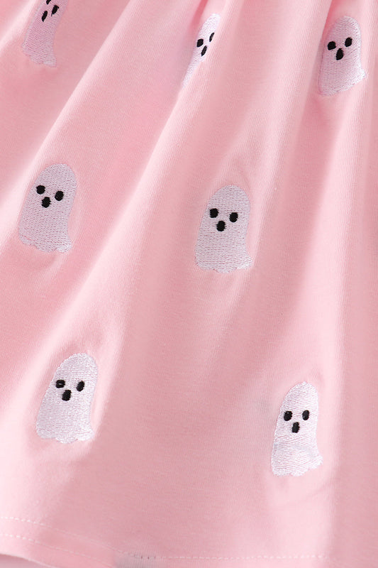 Pink Ghost Embroidered Pants Set