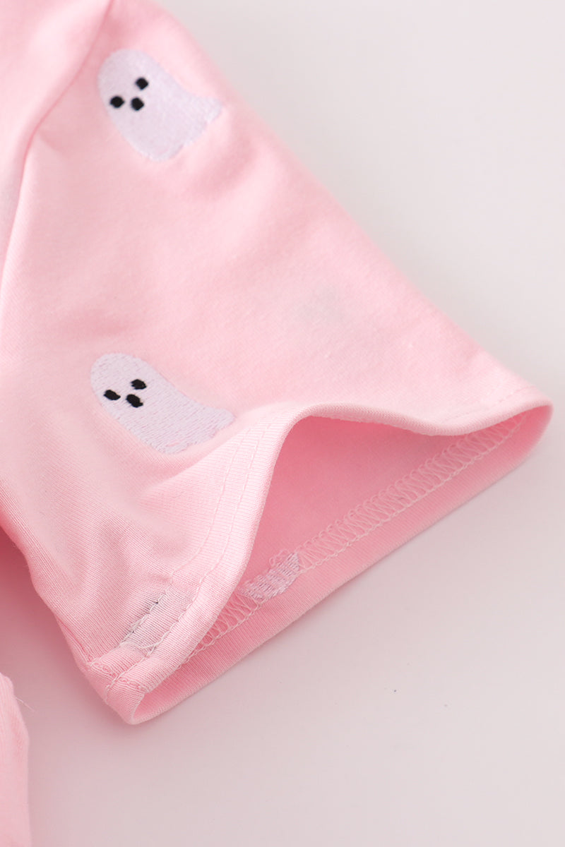 Pink Ghost Embroidered Pants Set