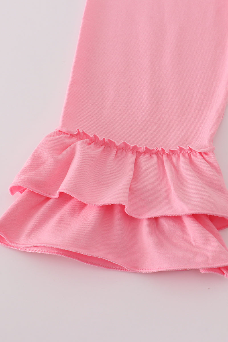 Pink Ghost Embroidered Pants Set