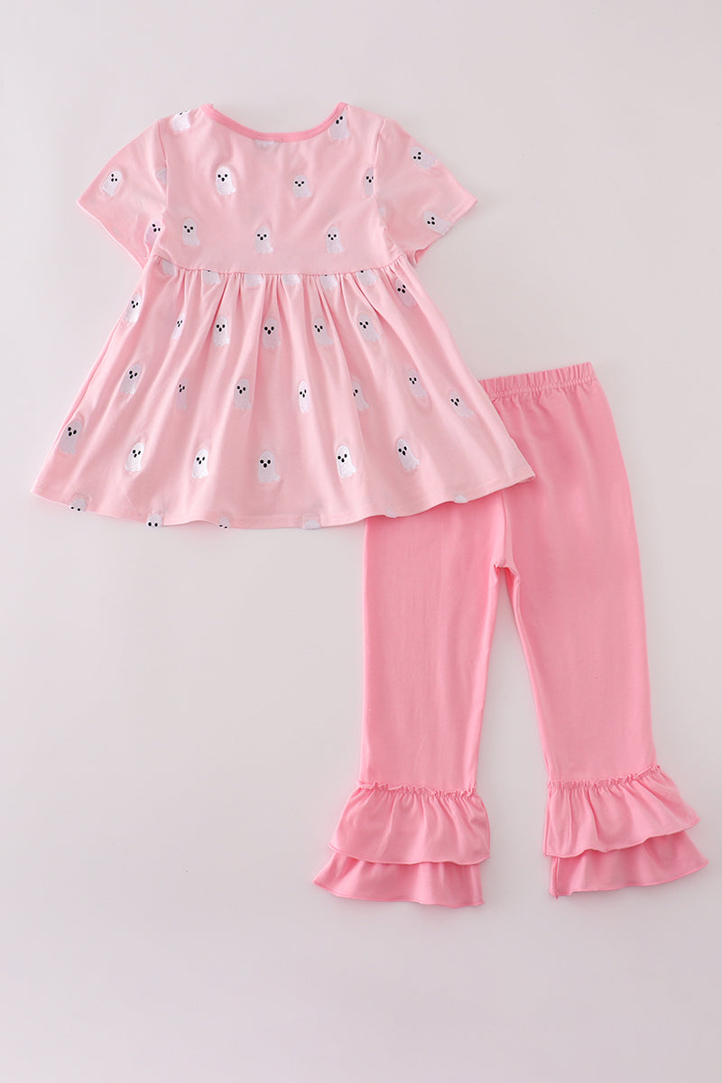 Pink Ghost Embroidered Pants Set