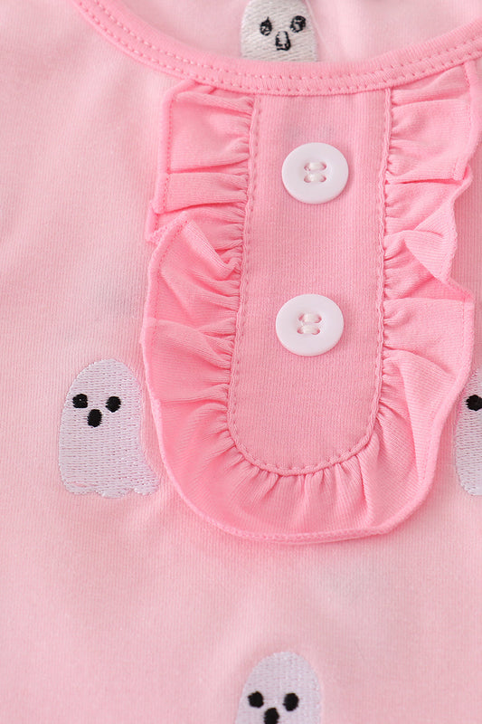 Pink Ghost Embroidered Pajama Set