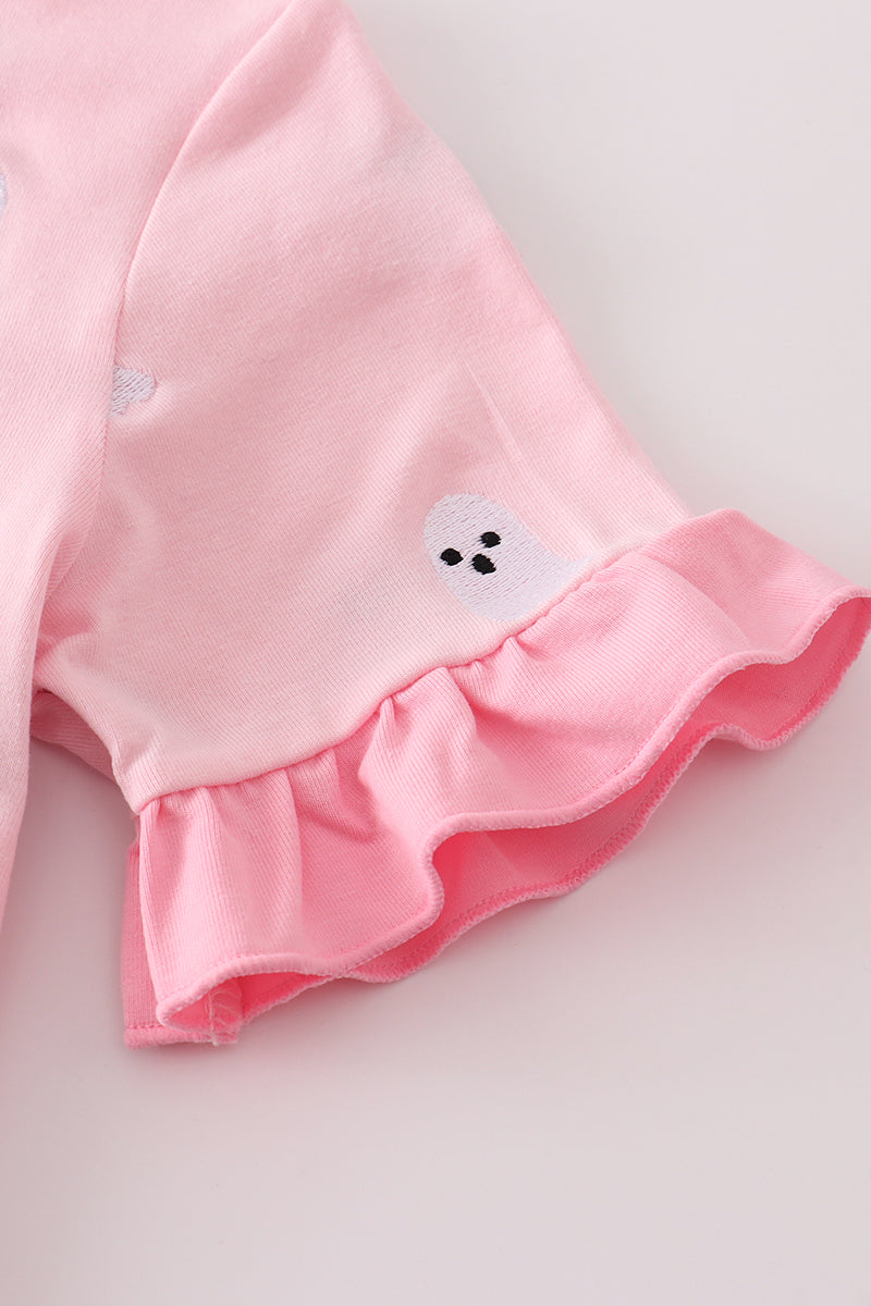 Pink Ghost Embroidered Pajama Set