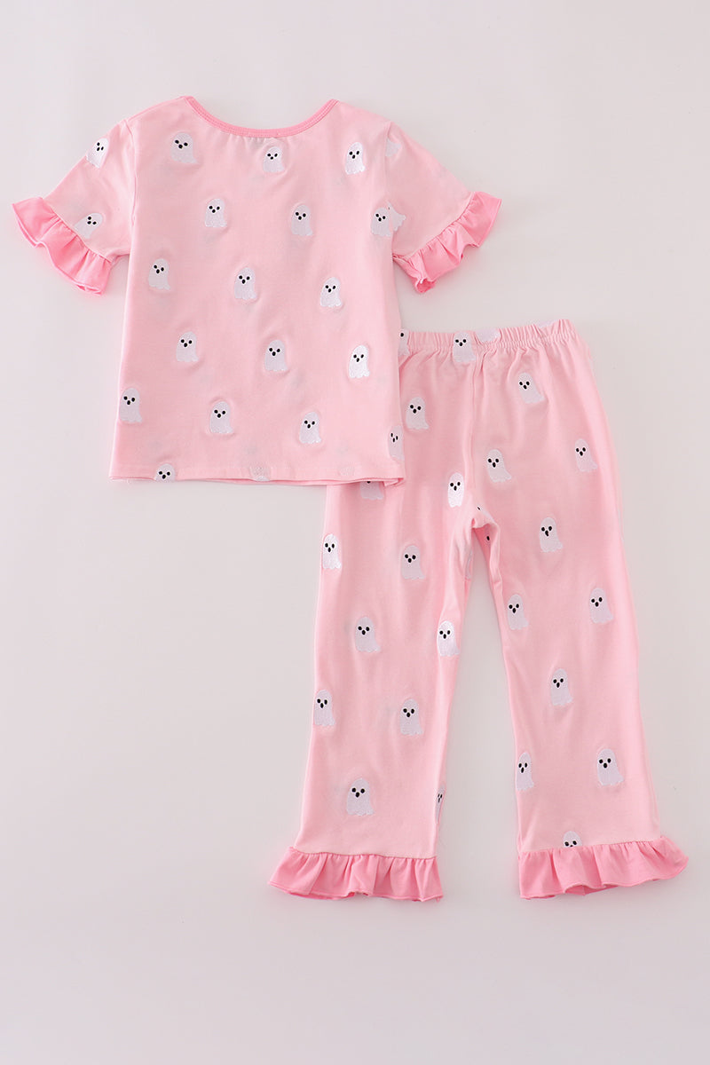 Pink Ghost Embroidered Pajama Set