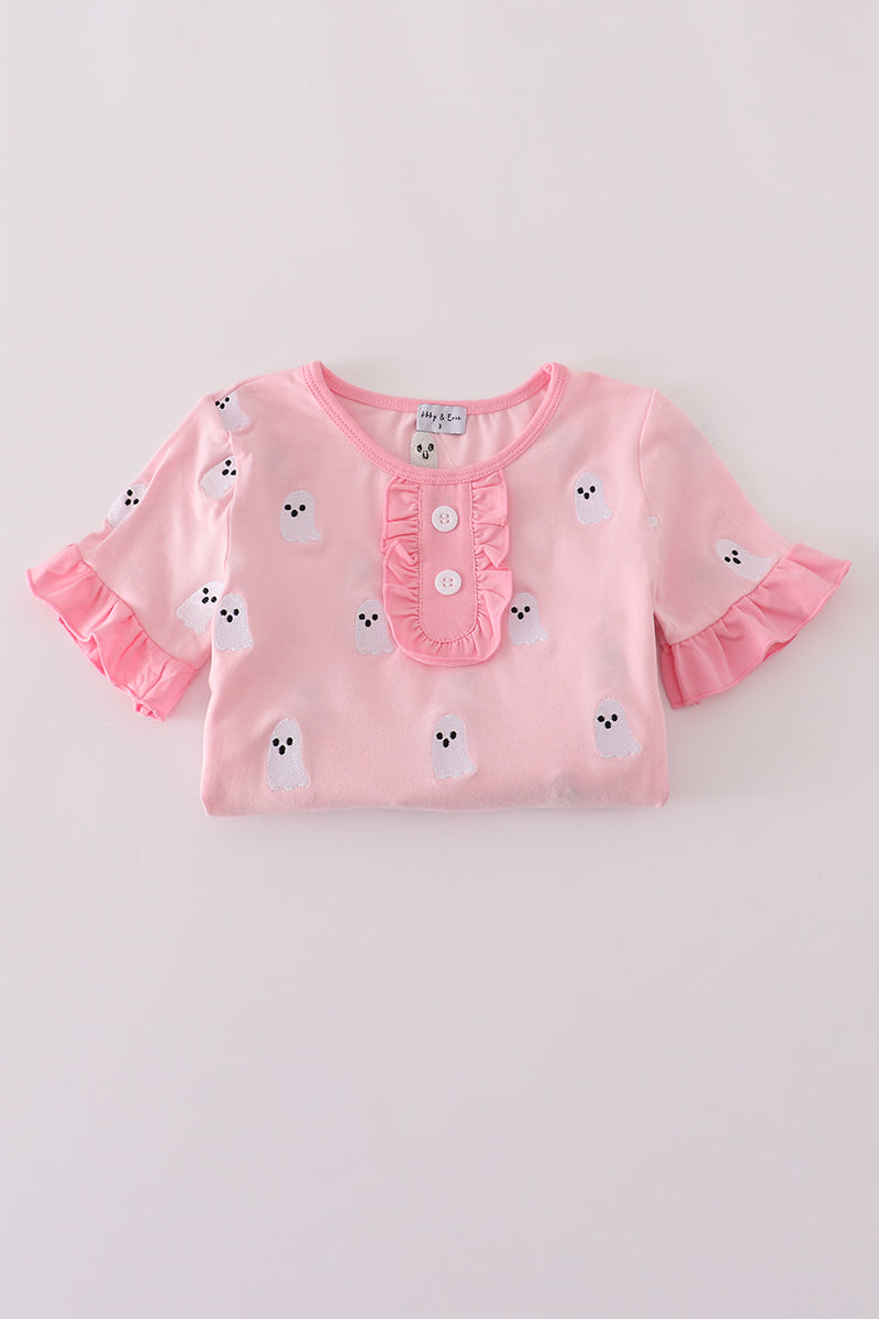 Pink Ghost Embroidered Pajama Set