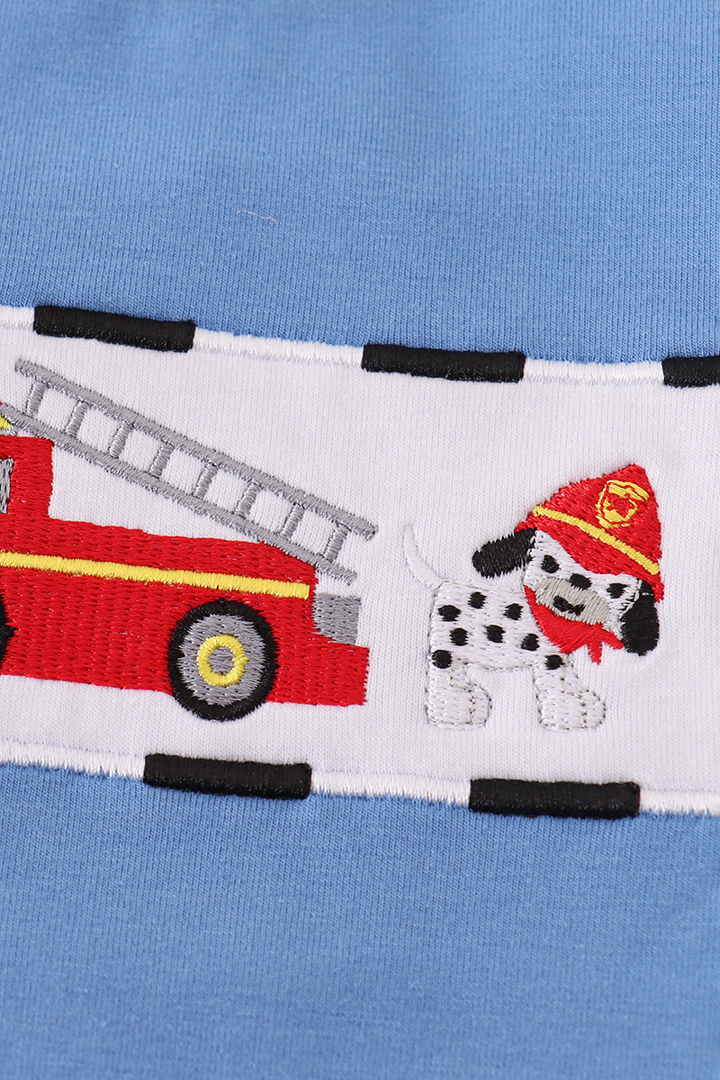 Long Sleeve Blue Fire Fighter Applique Shirt