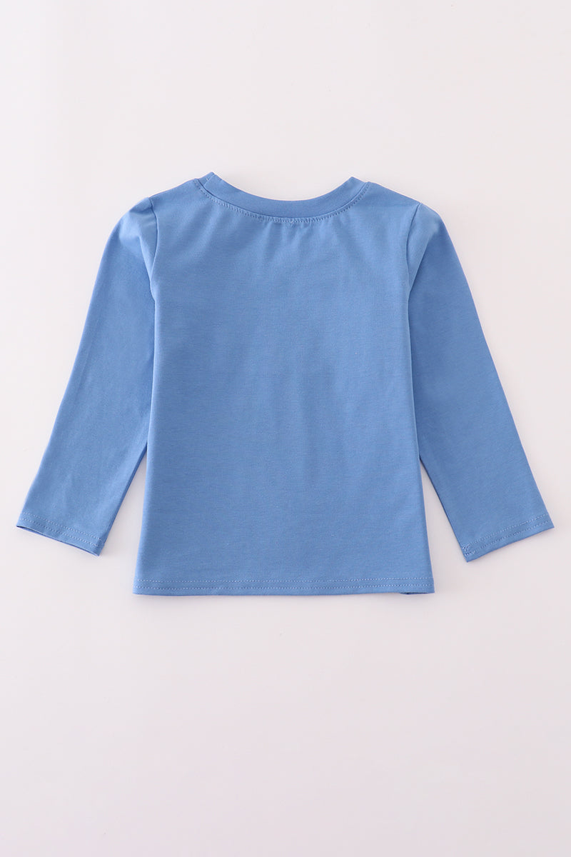 Long Sleeve Blue Fire Fighter Applique Shirt