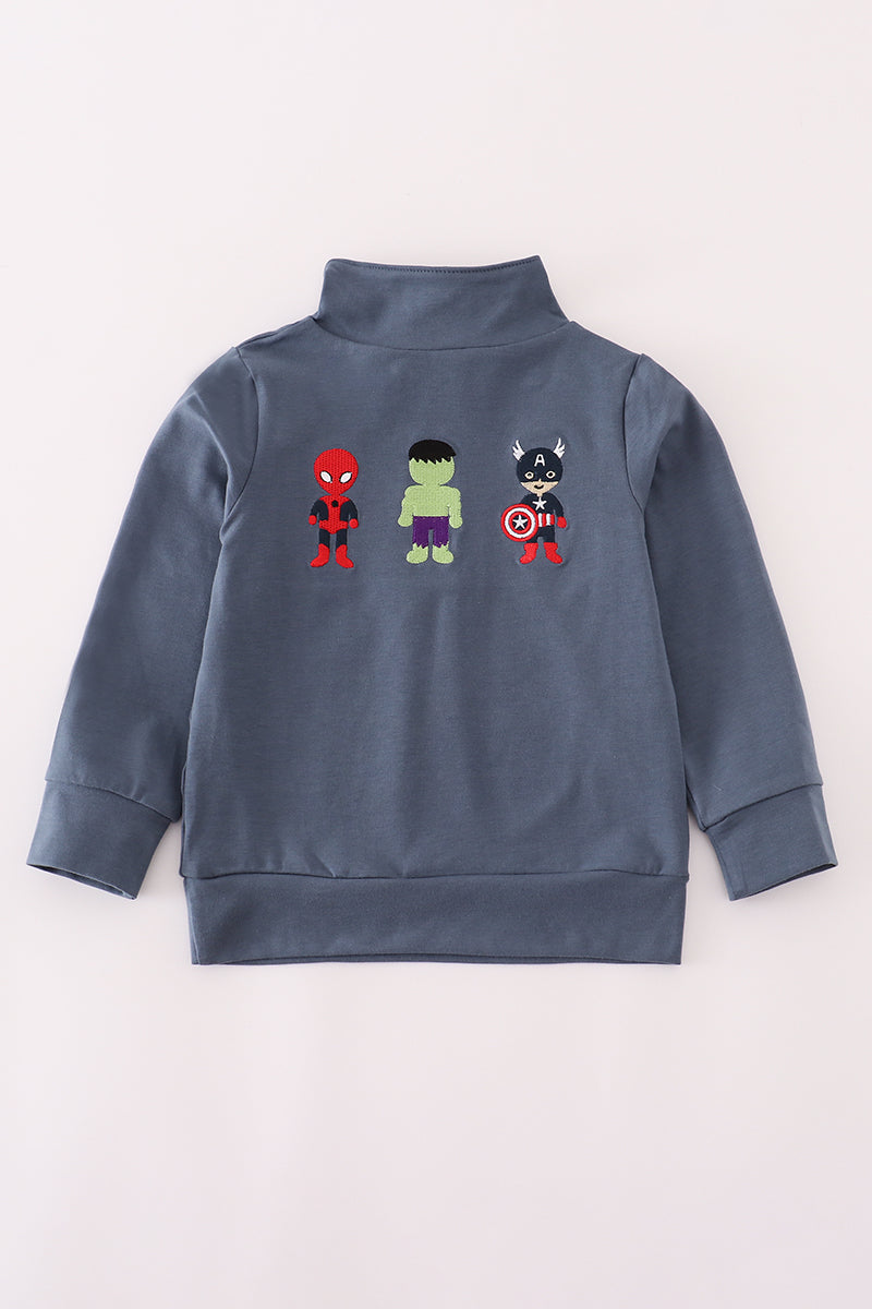 Navy Super Hero Embroidered Pull Over