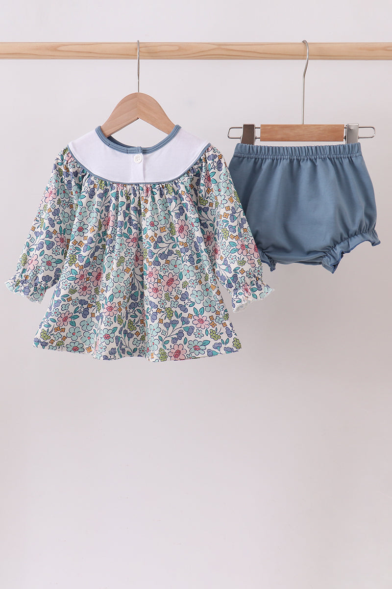 Smocked Floral Bloomer Set with Embroidered "Blessed"