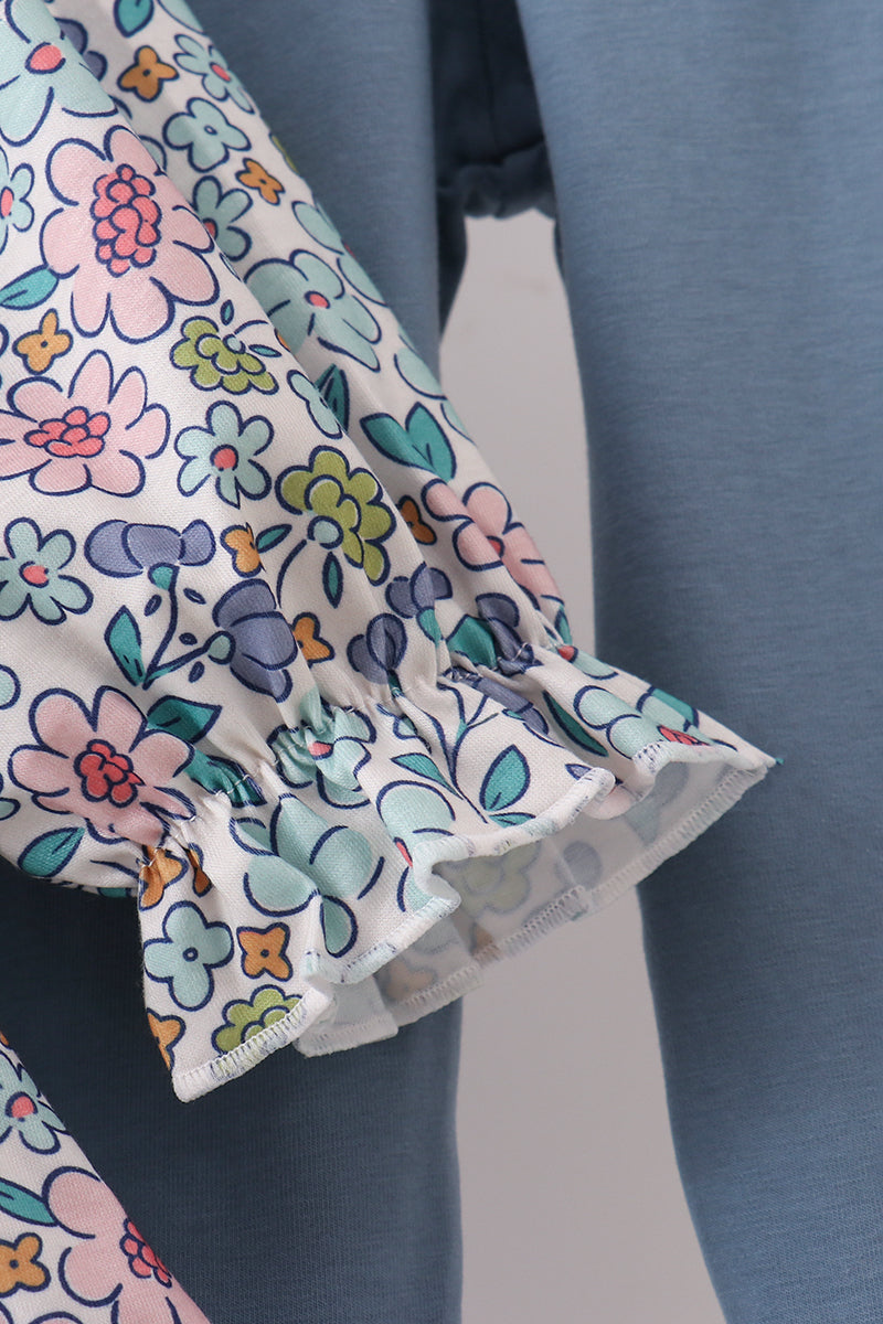 Smocked Floral Pants Set with Embroidered "Blessed"