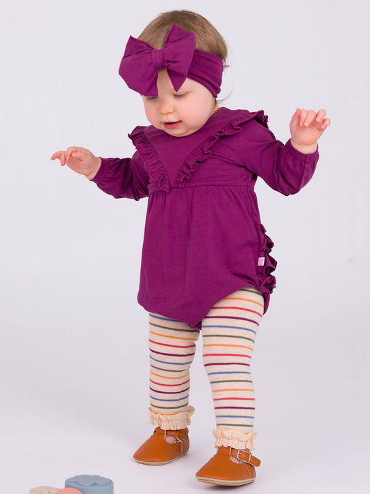 RB Girl Eggplant Ruffle Bubble Front Modeled