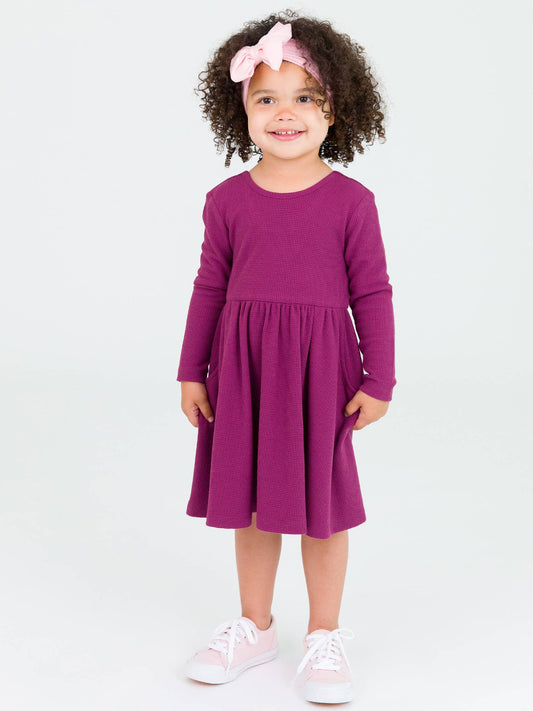 RB Girl Eggplant Waffle Dress Front Modeled
