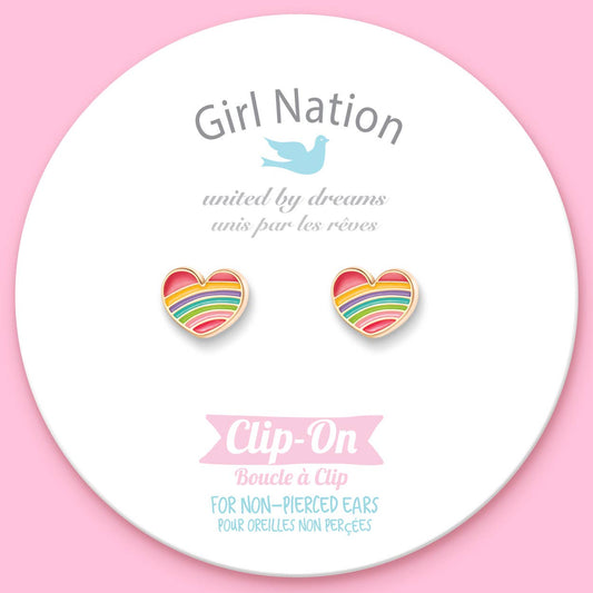 Rainbow Heart Clip On Earrings