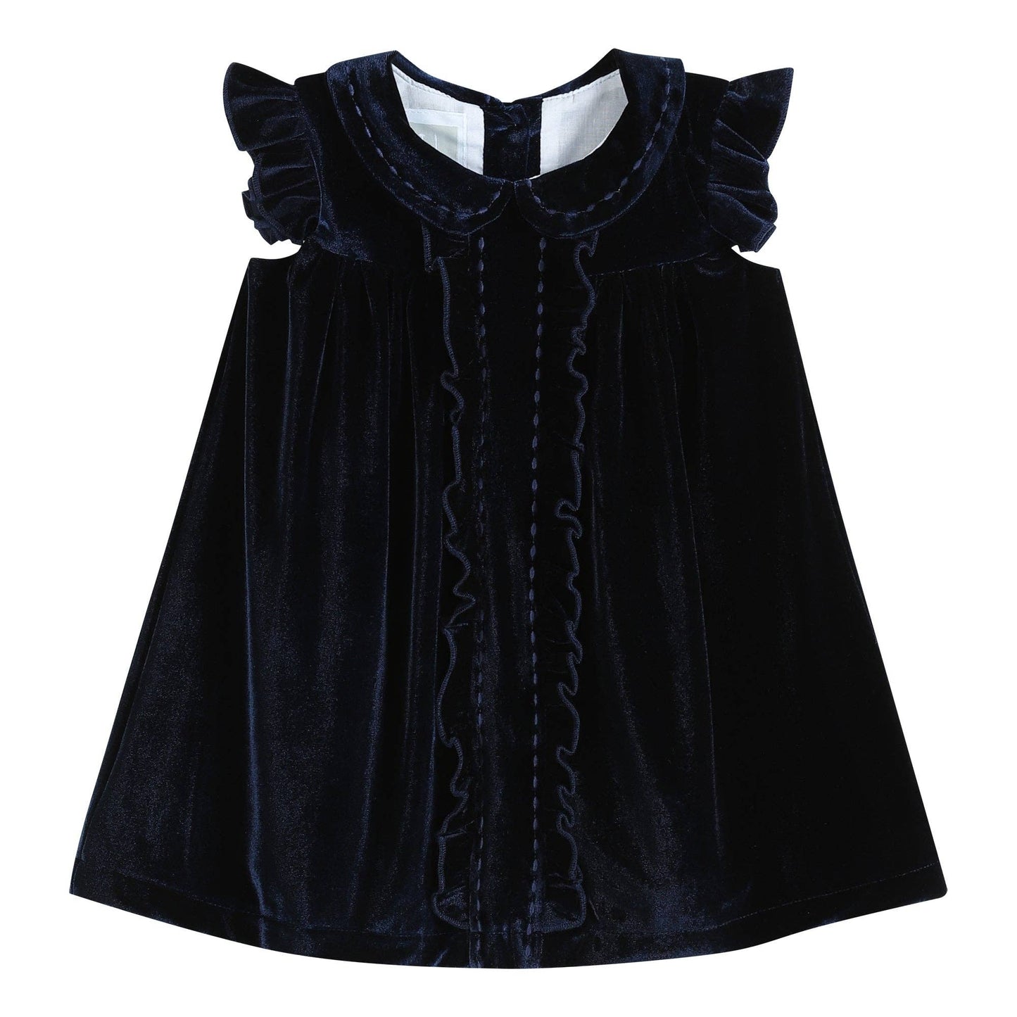 Navy Blue Velour Flutter Sleeve Dress