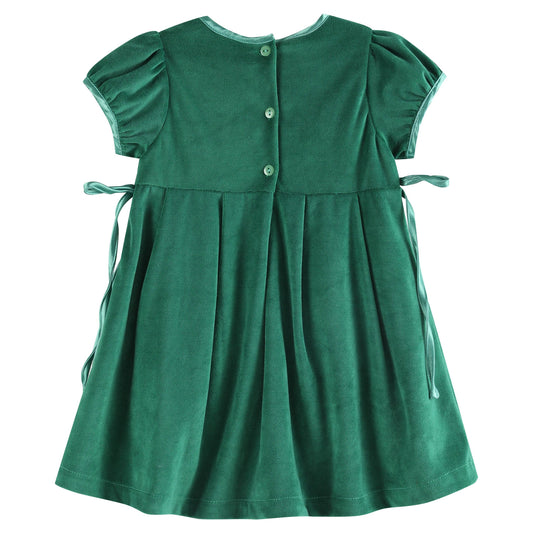 Green Velour and Satin Bow Dress