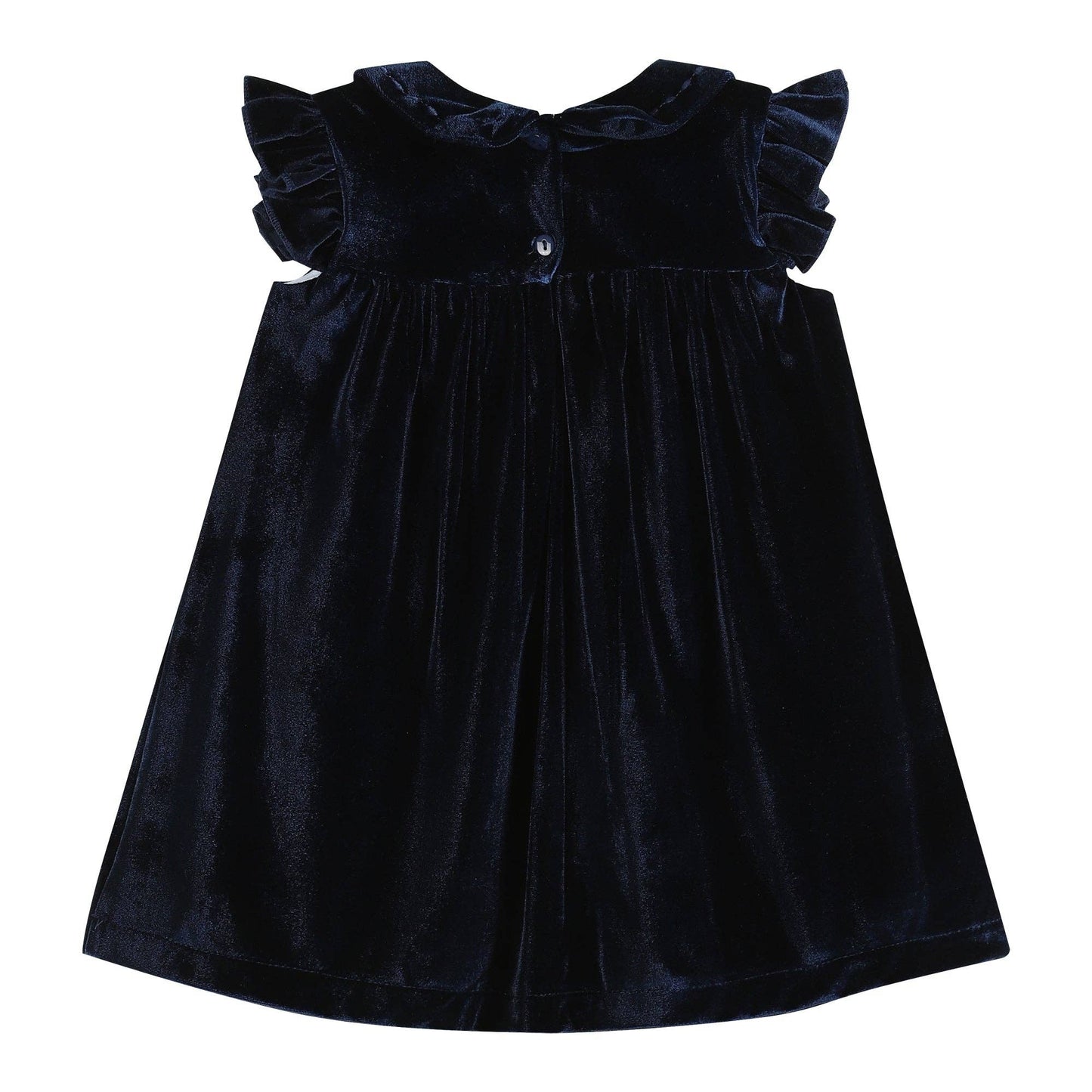 Navy Blue Velour Flutter Sleeve Dress