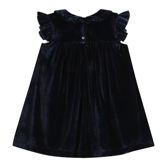 Navy Blue Velour Flutter Sleeve Dress