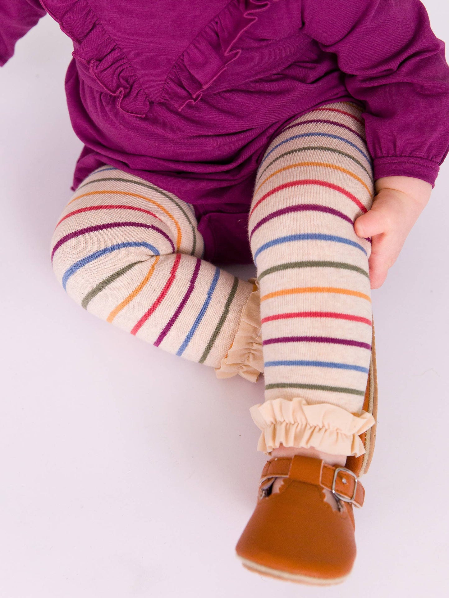RB Girl Rainbow Stripe Footless Leggings Modeled