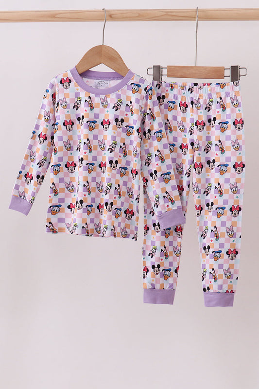 Purple Checkered Character Bamboo Pajama Set