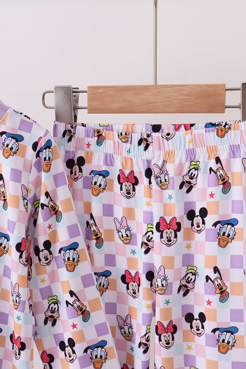Purple Checkered Character Bamboo Pajama Set