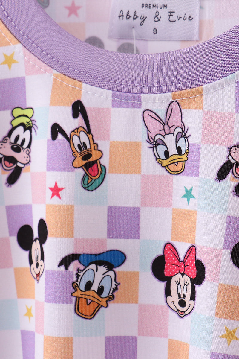 Purple Checkered Character Bamboo Pajama Set
