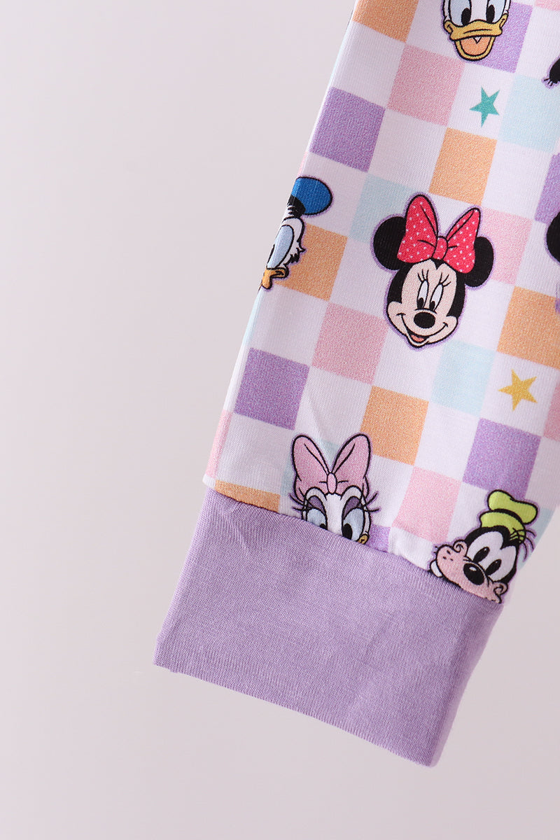 Purple Checkered Character Bamboo Pajama Set