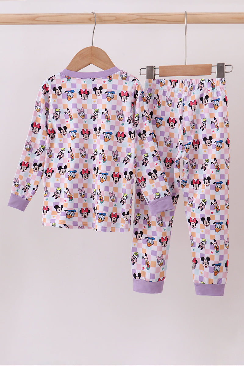 Purple Checkered Character Bamboo Pajama Set